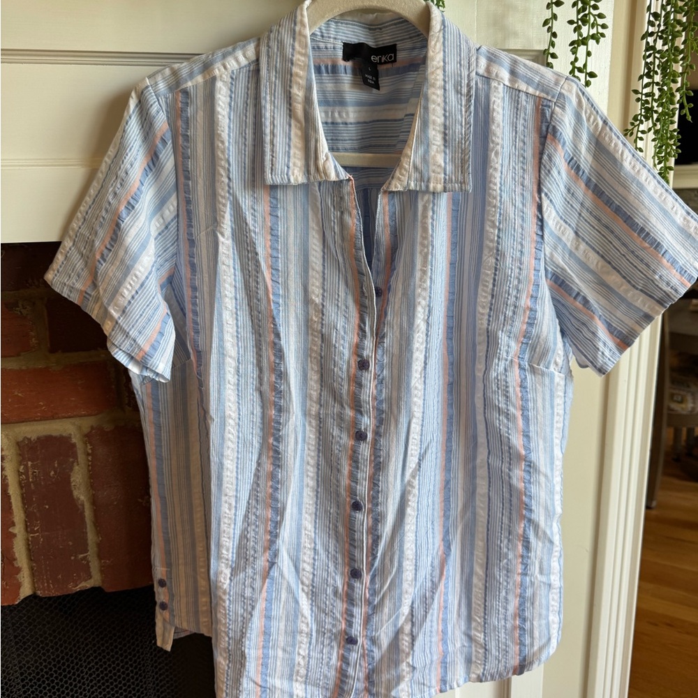 Erika Blue and White Casual Button Down Shirt